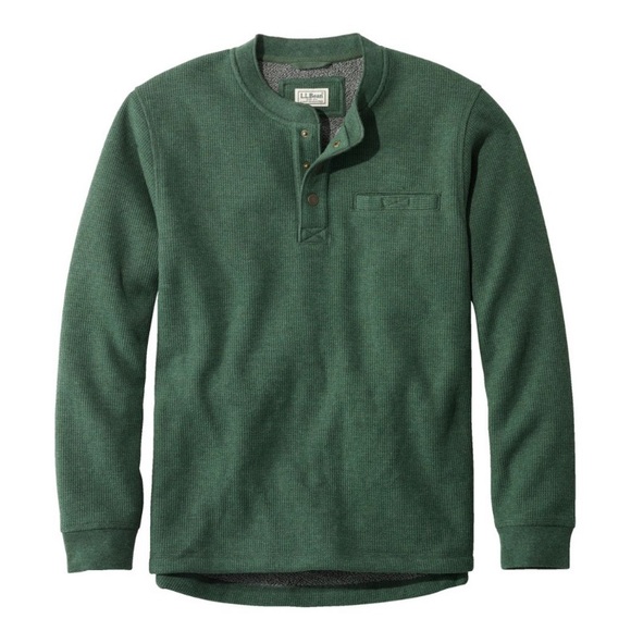 NWT L.L. Bean Men's Katahdin Iron Works Bonded Waffle Fleece Lined Henley Large - Picture 1 of 8